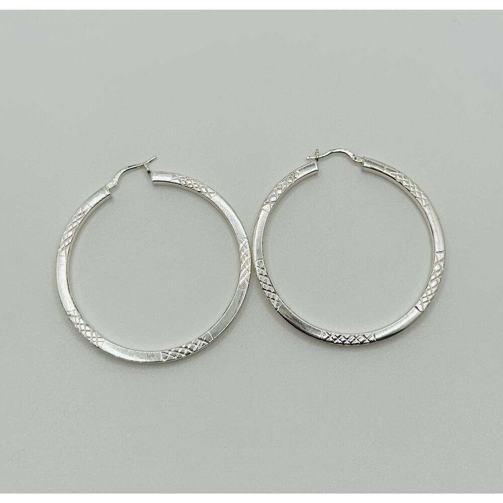 Vintage 925 Sterling Silver Hoop Earrings (Approximately 2 inches)